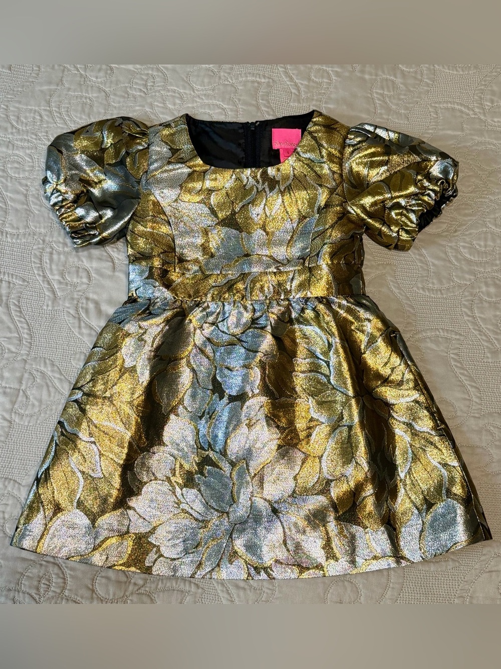 Lilly Pulitzer Girls Gold/Metallic Mini Priyanka Dress, Size - 4